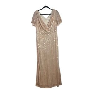 Ever Pretty 3XL US Size 14 Rose Gold Sequin V Neck Formal Gown Maxi Dress